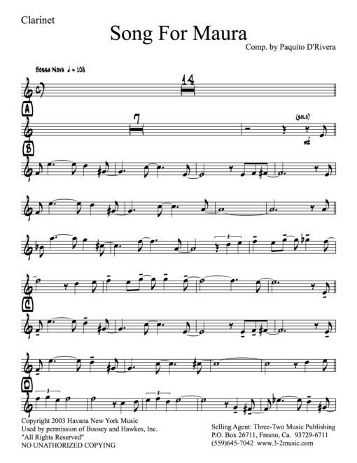 Song For Maura V.2 Latin Jazz printed sheet music www.3-2music.com composer and arranger Paquito D'Rivera big band 4-4-5 instrumentation