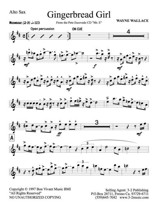 Gingerbread Girl V.1 (Download) Latin jazz printed sheet music www.3-2music.com composer Wayne Wallace little big band instrumentation