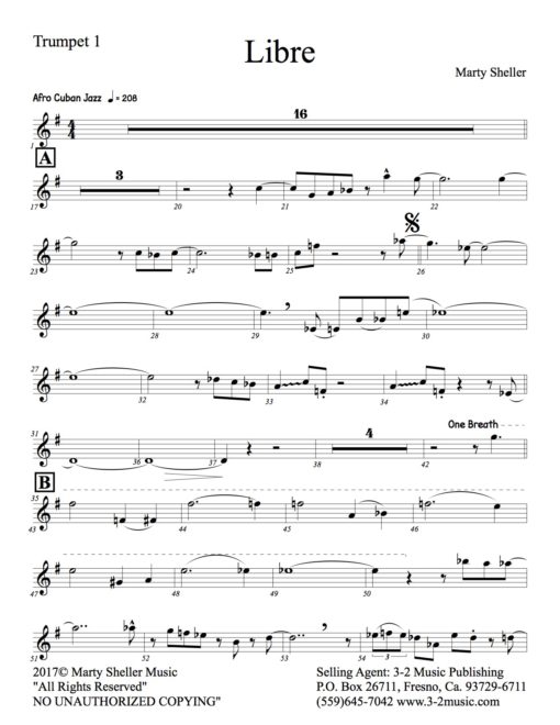 Libre (Download) Latin jazz printed sheet music www.3-2music.com composer and arranger Marty Sheller combo (nonet) instrumentation