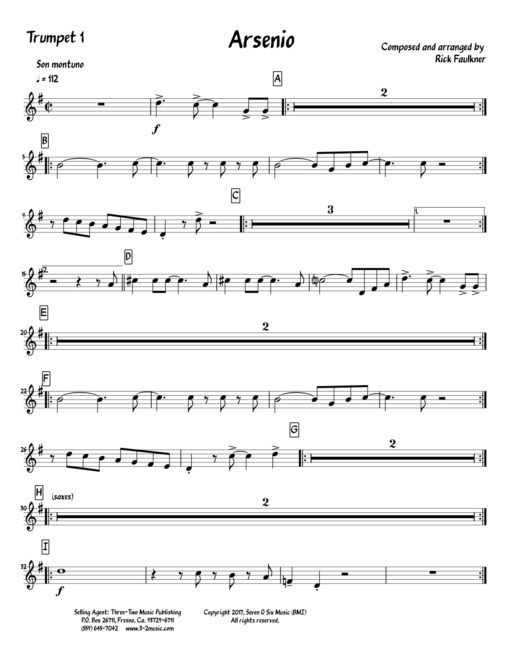 Arsenio V.2 (Download) Latin jazz printed sheet music www.3-2music.com composer and arranger Rick Faulkner big band 4-4-5 instrumentation