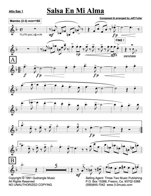 Salsa En Mi Alma (Download) Latin jazz printed sheet music www.3-2music.com composer and arranger Jeff Fuller big band 4-4-5 instrumentation