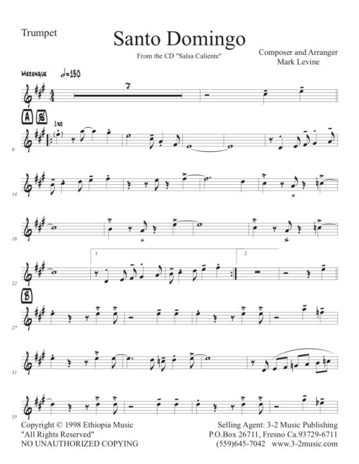 Santo Domingo (Download) Latin jazz printed sheet music www.3-2music.com composer and arranger Bobby Rodriguez combo (septet) instrumentation