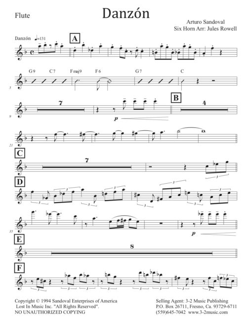 Danzon (Download) Latin jazz printed sheet music wwww.3-2music.com composer and arranger Arturo Sandoval little big band instrumentation