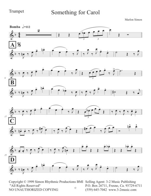 Something for Carol (Download) Latin jazz printed sheet music www.3-2music.com composer and arranger Marlon Simon combo (sextet) instrumentation