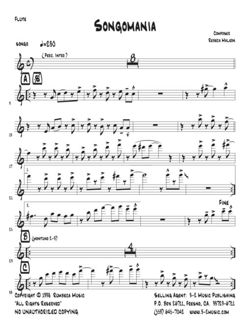 Songomania (Download) Latin jazz printed sheet music www.3-2music.com composer and arranger Rebeca Mauleón combo (nonet) instrumentation