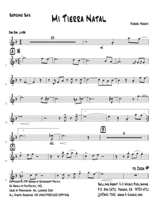 Mi Tierra Natal (Download) Latin jazz printed sheet music www.3-2music.com composer and arranger Hideaki Nakaji big band 4-4-5 instrumentation