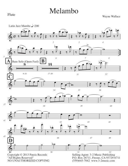 Melambo (Download) Latin jazz printed sheet music www.3-2music.com composer and arranger Wayne Wallace combo (decet) instrumentation