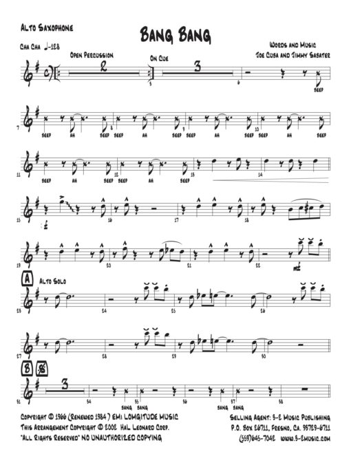 Bang Bang (Download) Latin jazz printed sheet music www.3-2music.com composer Jimmy Sabater little big band instrumentation
