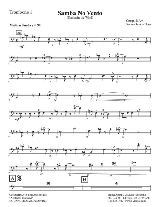 Samba No Vento (Download) Latin jazz printed sheet music www.3-2music.com composer and arranger Jovino Santos Neto big band 4-4-5 instrumentation