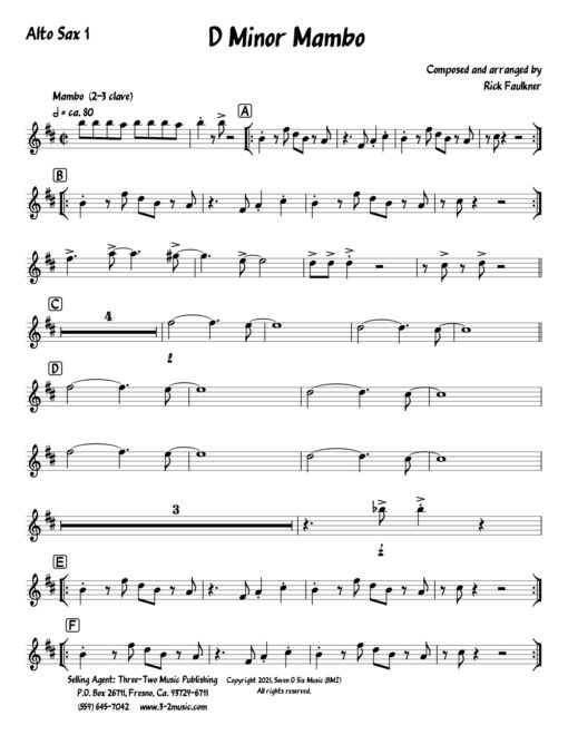 D Minor Mambo (Download) Latin jazz printed sheet music composer and arranger Rick Faulkner big band 4-4-5 instrumentation