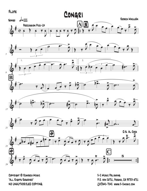 Congri (Download) Latin jazz printed sheet music www.3-2music.com composer and arranger Rebeca Mauleón combo (nonet) instrumentation
