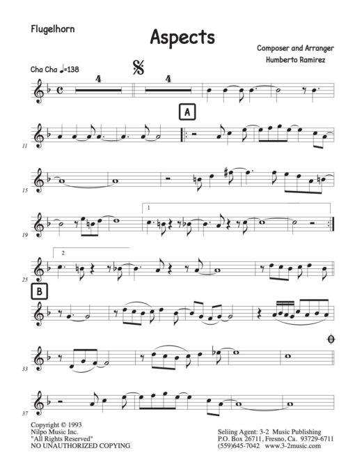 Aspects (Download) Latin jazz printed sheet music www.3-2music.com composer and arranger Humberto Ramirez combo (sextet) instrumentation