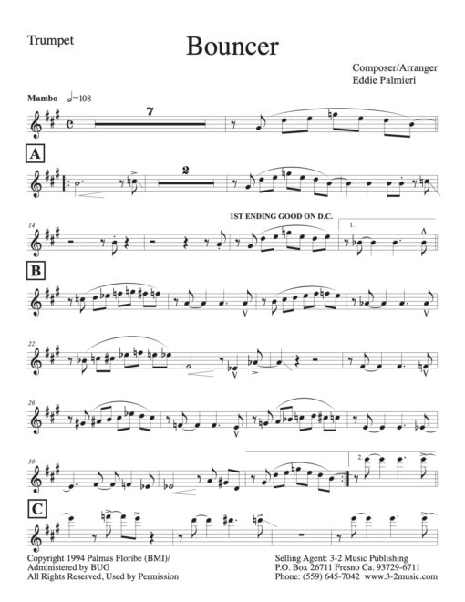 Bouncer (Download) Latin jazz printed sheet music www.3-2music.com composer and arranger Eddie Palmieri combo (septet) instrumentation