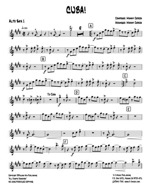 Cuba (Download) Latin jazz printed sheet music www.3-2music.com composer and arranger Manny Cepeda big band 4-4-5 instrumentation