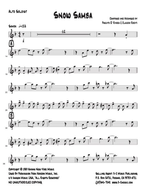 Snow Samba V.2 trombone 3 (Download) Latin jazz printed sheet music www.3-2music.com composer and arranger Paquito D'Rivera big band 4-4-5 instrumentation