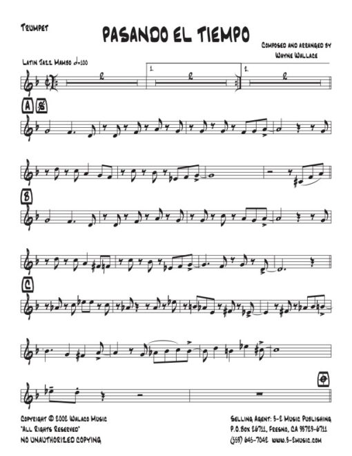 Pasando El Tiempo (Download) Latin Jazz printed sheet music www.3-2music.com composer and arranger Wayne Wallace combo (septet) instrumentation