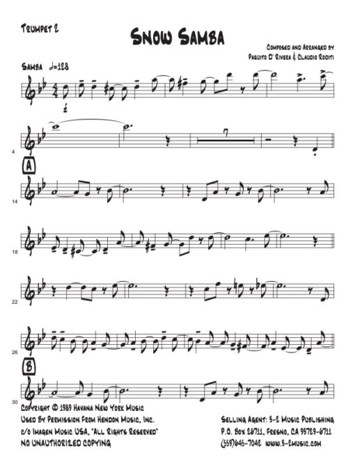 Snow Samba V.1 trumpet 2 (Download) Latin jazz printed sheet music www.3-2music.com composer and arranger Paquito D'Rivera big band 4-4-5