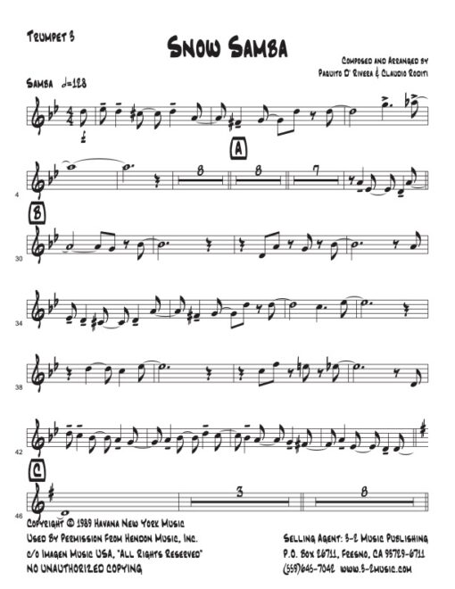 Snow Samba V.1 trumpet 3 (Download) Latin jazz printed sheet music www.3-2music.com composer and arranger Paquito D'Rivera big band 4-4-5