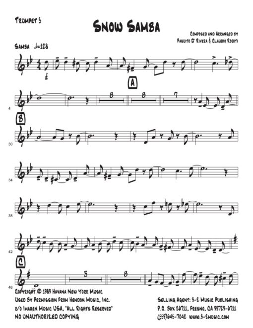 Snow Samba V.1 trumpet 5 (Download) Latin jazz printed sheet music www.3-2music.com composer and arranger Paquito D'Rivera big band 4-4-5