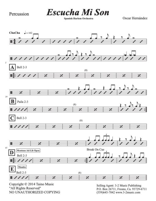 Escucha Mi Son percussion (Download) Latin jazz printed sheet music www.3-2music.com composer and arranger Oscar Hernández combo (tentet)