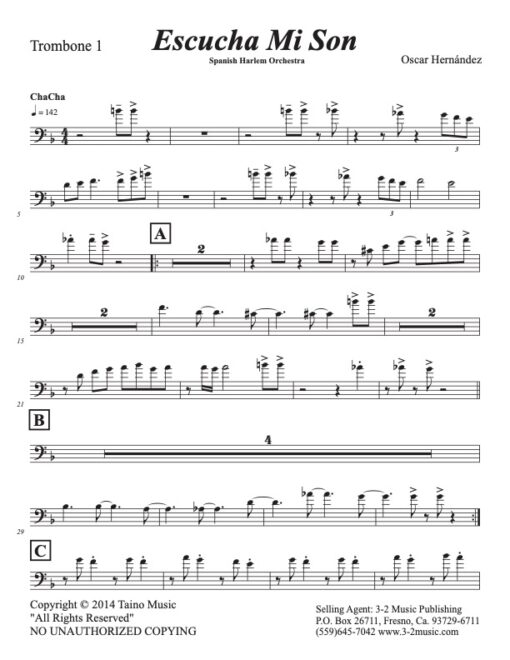 Escucha Mi Son trombone 1 (Download) Latin jazz printed sheet music www.3-2music.com composer Oscar Hernández combo (tentet) instrumentation