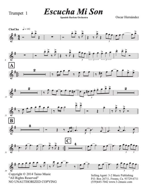 Escucha trumpet 1 part (Download) Latin jazz printed sheet music www.3-2music.com composer and arranger Oscar Hernández combo (tentet)