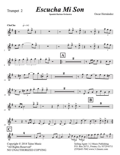 Escucha Mi Son trumpet 2 (Download) Latin jazz printed sheet music www.3-2music.com composer and arranger Oscar Hernández combo (tentet)