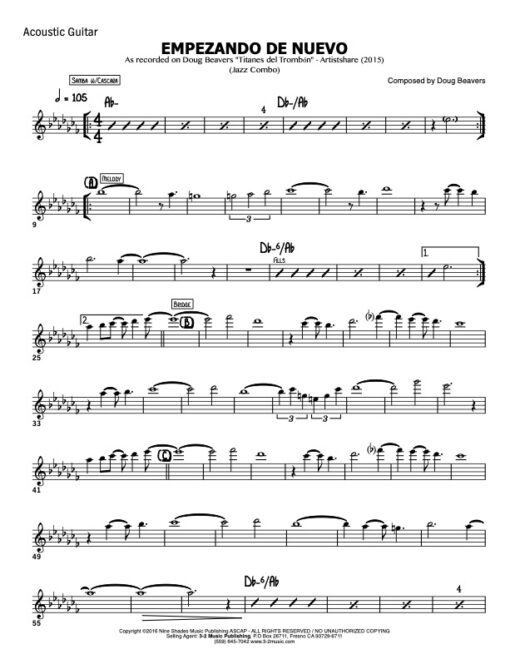 Empezando de Nuevo V.1 guitar (Download) Latin jazz printed combo sheet music www.3-2music.com composer and arranger Doug Beavers combo (sextet)