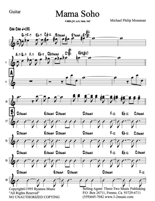 Mama Soho guitar (Download) Latin jazz combo printed sheet music www.3-2music.com composer and arranger Michael Mossman combo instrumentation