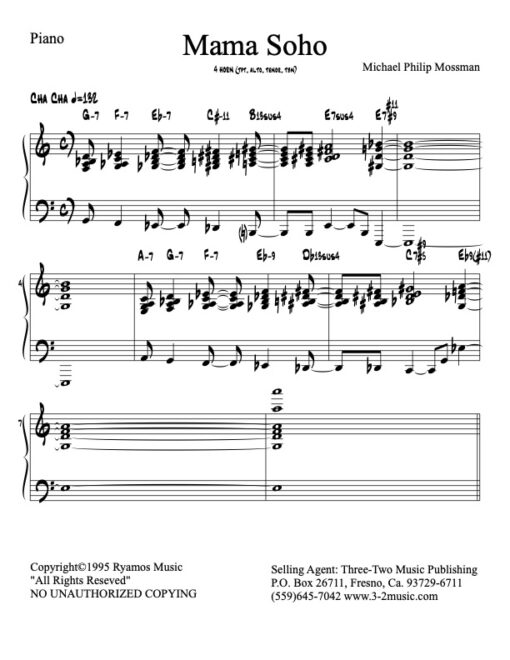 Mama Soho piano (Download) Latin jazz combo printed sheet music www.3-2music.com composer and arranger Michael Mossman combo 4 horns guitar rhythm