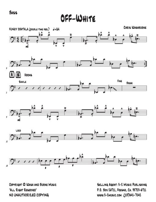 Off White ass (Download) Latin Jazz printed sheet music www.3-2music.com composer and arranger Chris Washburne combo (septet) instrumentation