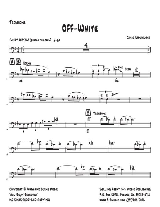 Off White trombone (Download) Latin Jazz printed sheet music www.3-2music.com composer and arranger Chris Washburne combo (septet) instrumentation