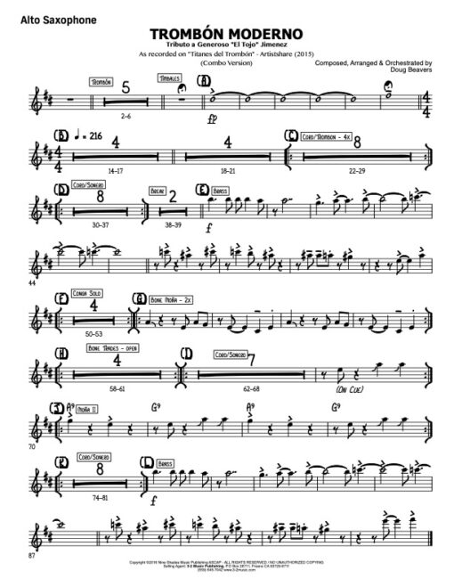 Trombone Moderno V.1 alto (Download) Latin jazz printed combo sheet amusic www.3-2music.com composer and arranger Doug Beavers combo (octet)
