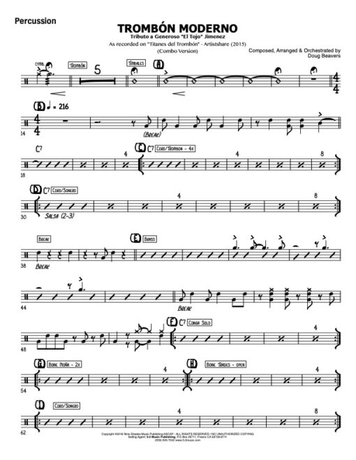 Trombone Moderno V.1 percussion (Download) Latin jazz printed combo sheet amusic www.3-2music.com composer and arranger Doug Beavers combo (octet)