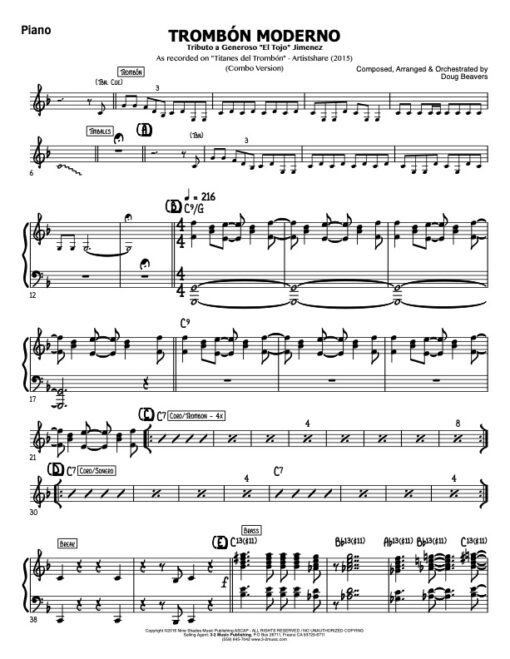 Trombone Moderno V.1 piano (Download) Latin jazz printed combo sheet amusic www.3-2music.com composer and arranger Doug Beavers combo (octet)