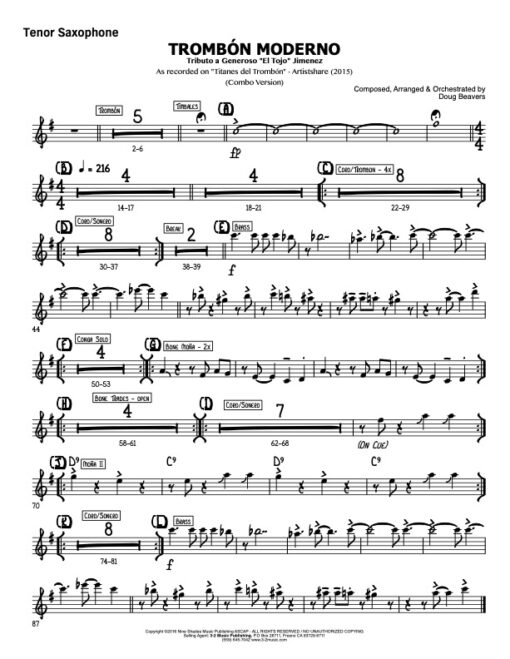 Trombone Moderno V.1 tenor (Download) Latin jazz printed combo sheet amusic www.3-2music.com composer and arranger Doug Beavers combo (octet)