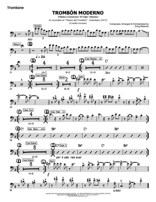 Trombone Moderno V.1 trombone (Download) Latin jazz printed combo sheet amusic www.3-2music.com composer and arranger Doug Beavers combo (octet)
