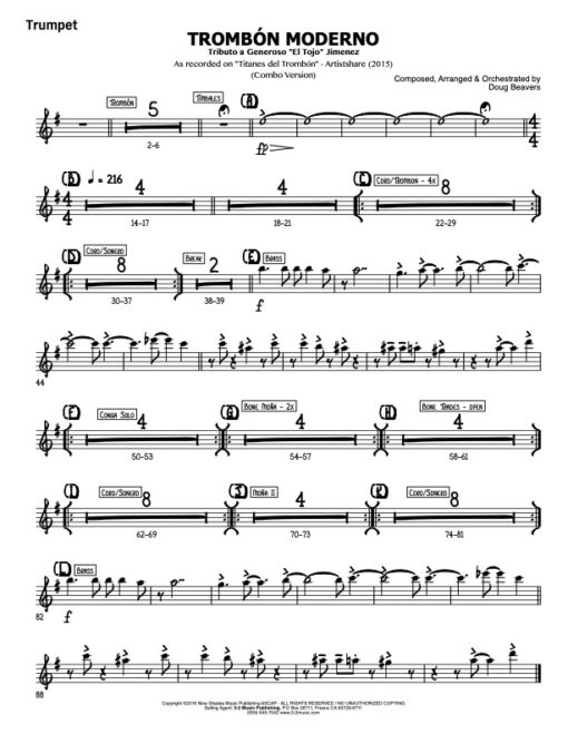 Trombone Moderno V.1 trumpet (Download) Latin jazz printed combo sheet amusic www.3-2music.com composer and arranger Doug Beavers combo (octet)