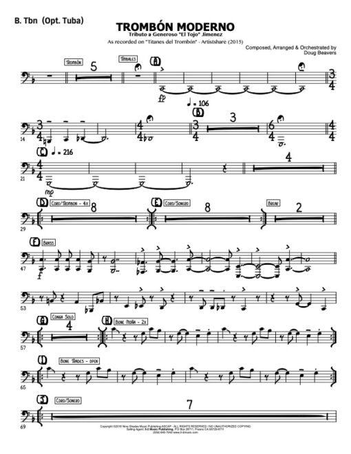 Trombone Moderno V.2 b. trombone (Download) Latin jazz big band printed sheet music www.3-2music.com composer and arranger Doug Beavers big band
