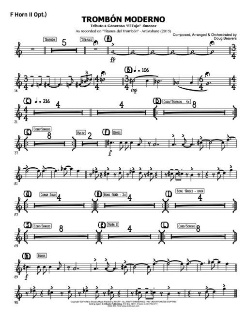 Trombone Moderno V.2 f horn 2 (Download) Latin jazz big band printed sheet music www.3-2music.com composer and arranger Doug Beavers big band