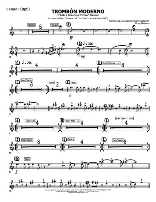 Trombone Moderno V.2 f horn 1 (Download) Latin jazz big band printed sheet music www.3-2music.com composer and arranger Doug Beavers big band