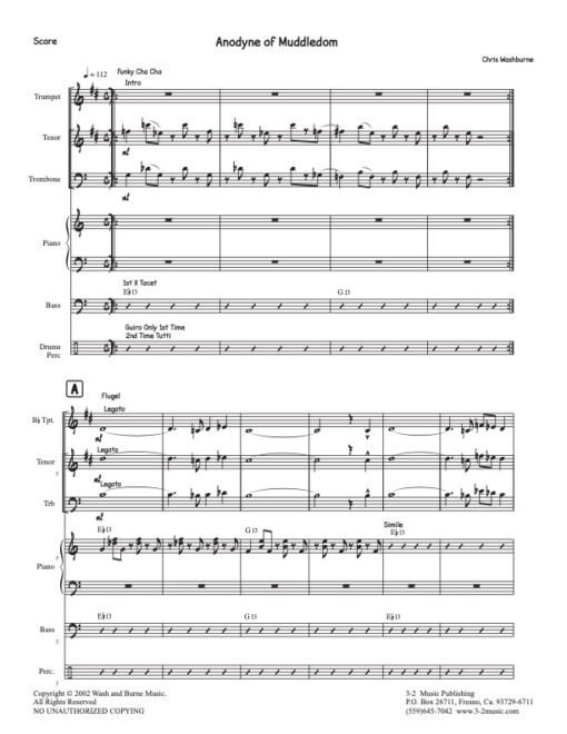 Anodyne of Muddledom score (Download) Latin jazz sheet music composer and arranger Chris Washburne septet www.3-2music.com combo (septet)