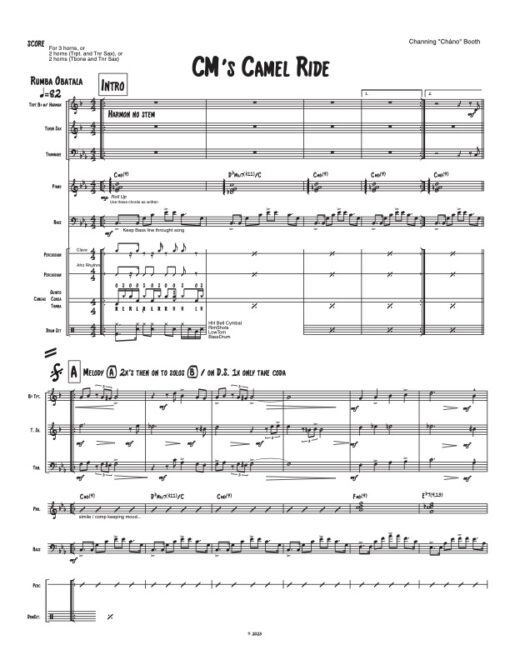 CM's Camel Ride score (Download) Latin jazz printed sheet music www.3-2music.com composer and arranger Channing Booth combo (tentet) instrumentation