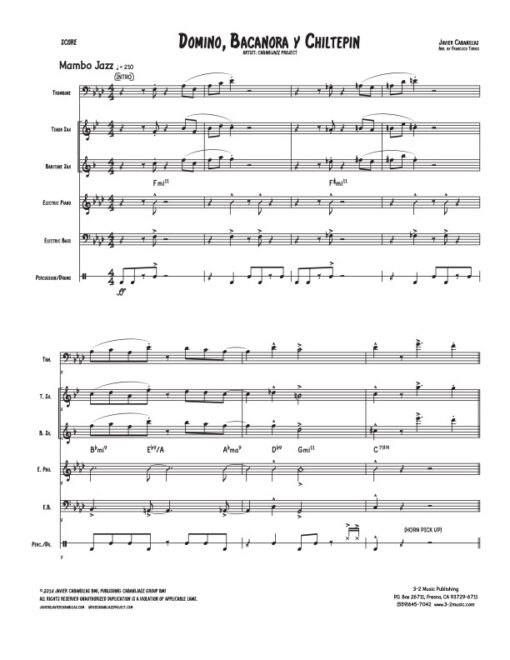 Domino, Bacanora y Chiltepin score (Download) Latin jazz printed sheet music www.3-2music.com composer and arranger Javier Cabanillas