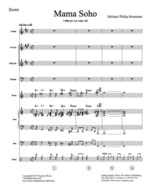 Mama Soho score (Download) Latin jazz combo printed sheet music www.3-2music.com composer and arranger Michael Mossman combo 4 horns guitar rhythm