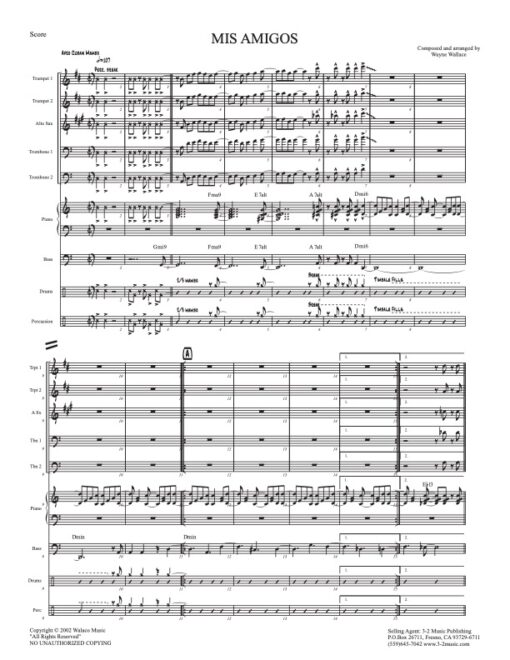 Mis Amigos score (Download) Latin jazz printed big band sheet music www.3-2music.com composer and arranger Wayne Wallace 4-4-5 rhythm Latin scores