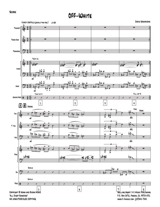 Off White score (Download) Latin Jazz printed sheet music www.3-2music.com composer and arranger Chris Washburne combo (septet) instrumentation