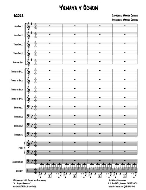 Yemayá y Ochún score (Download) Latin jazz big band printed sheet music www.3-2music.com composer and arranger Manny Cepeda 4-4-5 rhythm