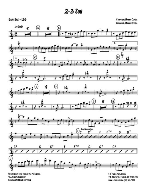 2-3 Son bari sax (Download) Latin jazz printed sheet music www.3-2music.com composer and arranger Manny Cepeda little big band instrumentation