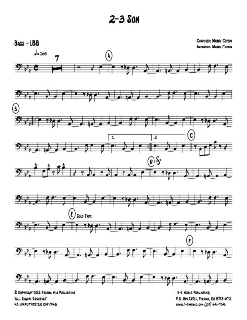 2-3 Son bass (Download) Latin jazz printed sheet music www.3-2music.com composer and arranger Manny Cepeda little big band instrumentation